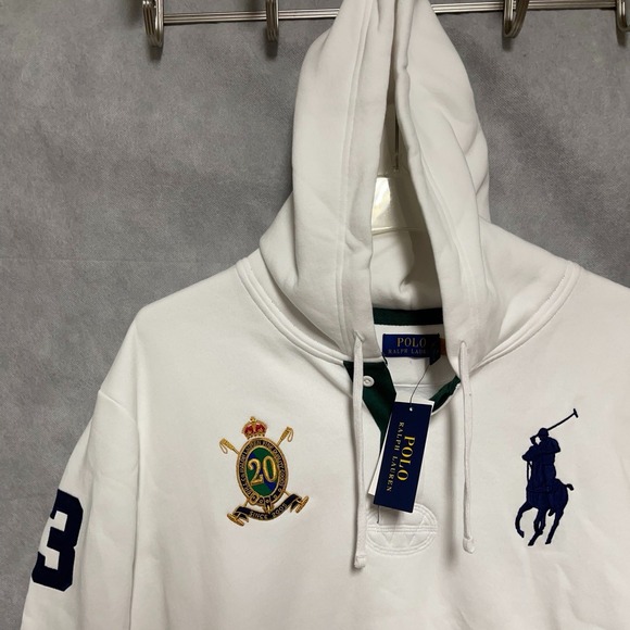 NWT Polo Ralph Lauren Hoodie Men XXL White BIG PONY 20th‎ ANNIVERSARY CREST Luxe